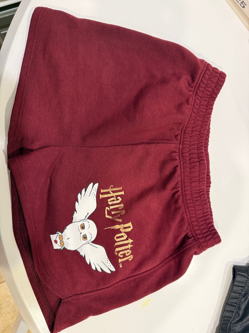 H&M Maroon Kids Shorts with White Owl and Gold Harry Potter Graphic